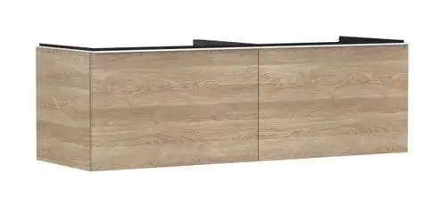 Hansgrohe Waschtischunterschrank in Holzoptik mit zwei Schubkästen, geeignet für einen Konsolen-Aufsatzwaschtisch.